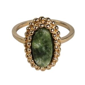 Sarah Coventry Green Seraphinite Stone‎ Ring Oval Cabochon Gold Sz 10 Vintage